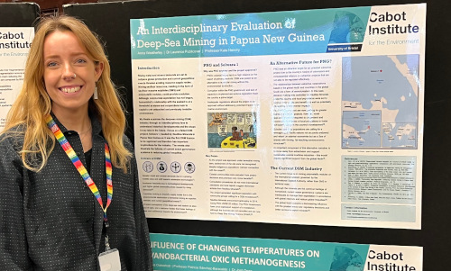 Anna Weatherley presents her poster at the Cabot Institute annual lecture